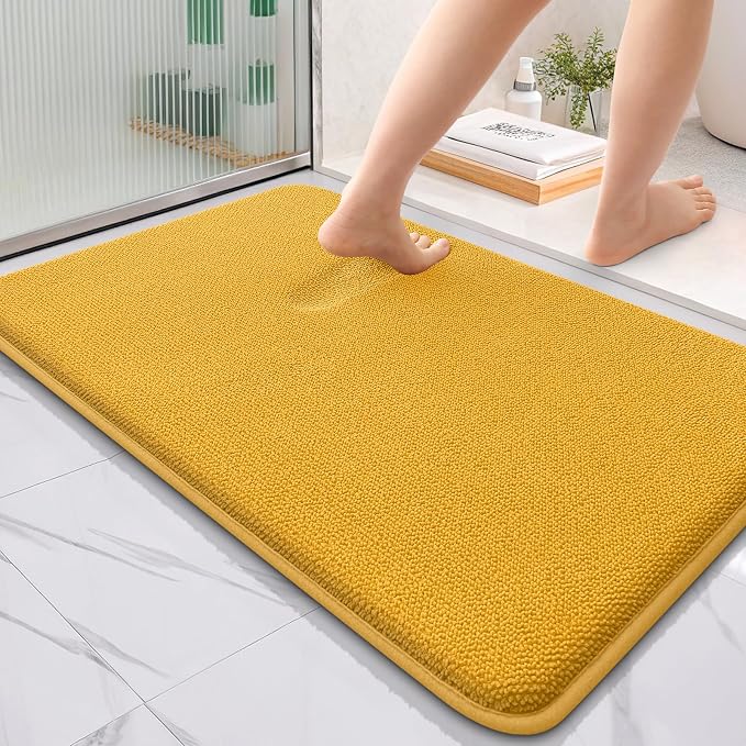 OLANLY Memory Foam Bathroom Rugs 36x24, Absorbent Bath Mat, Golden Yellow | Soft Quick Dry Bath Rugs Mats, Non-Slip, Machine Washable Carpet for Bathroom Floor, Tub and Shower, Home Decor Accessories