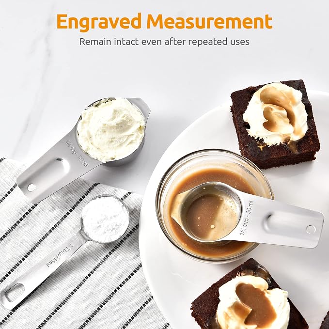 U-Taste Measuring Cups and Spoons Set of 15 in 18/8 Stainless Steel, and Upgraded 600ºF High Resistant Flexible and Sturdy Silicone Spatula Set of 4 (Black)