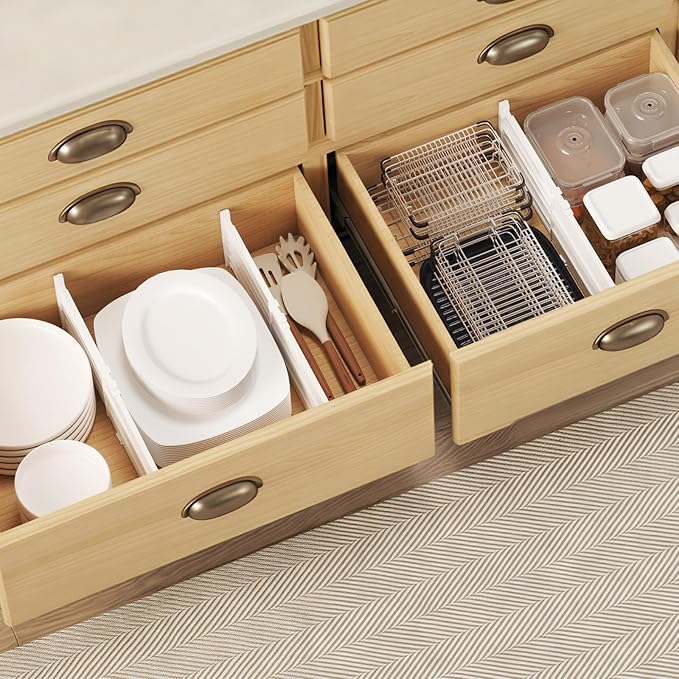 Lifewit 6" Tall 9 Pack Drawer Dividers, 11.5"-18.5" Adjustable Deep Drawer Organizer Clothes, Expandable White Plastic Separators for Dresser, Kitchen, Cabinet, Closet, Office Organization & Storage