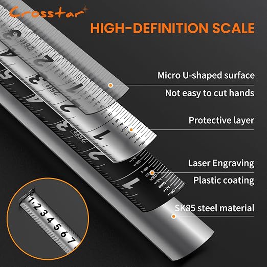 Crosstar 16FT Magnetic Self-Locking Stainless Steel Tape Measure, Double-Sided Scale, Waterproof & Rustproof Retractable Measuring Tape with Hollow Design for Home, Industrial, Woodworking