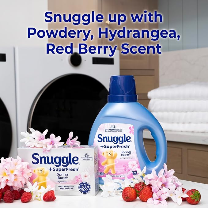 Snuggle SuperFresh Fabric Softener Dryer Sheets, 200 Count, Spring Burst, Long-Lasting Fresh & Clean Scent, Helps Eliminate Odor, Softens Fabric, Reduces Static & Fights Wrinkles, HE Safe
