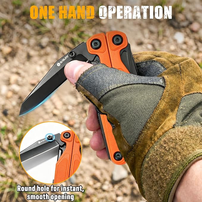 BIBURY Lightweight G10 Handle Multitool Pliers, 25-in-1 EDC Multi Tool with Replaceable Wire Cutters, Scissors, One-Hand Opening Pocket Knife Survival Tools for Camping, Repair,Survival -BI2048O