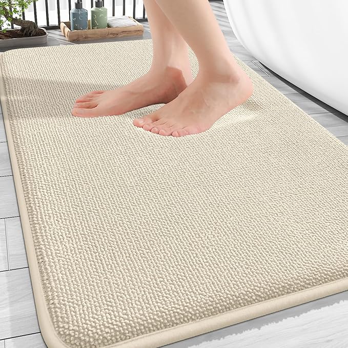 OLANLY Thick Memory Foam Bathroom Rugs 30x20, Soft Absorbent Bath Mat, Sand | Quick Dry Bath Mat Rugs, Non-Slip Mats, Machine Washable Carpet for Bathroom Floor, Tub and Shower, Home Decor Accessories