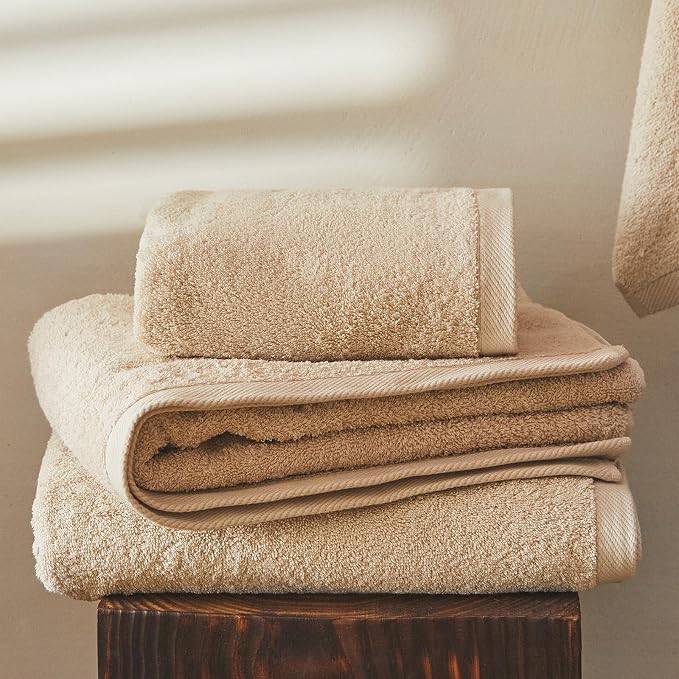 COZYART Luxury Bath Towel Set 6 Pcs, Beige 100% Turkish Cotton 650 GSM | OEKO-Tex 100 Certified Zero Twist Ring Spun, Soft Absorbent Quick Dry, Plush Fluffy, Breathable Hotel Quality for Daily Use