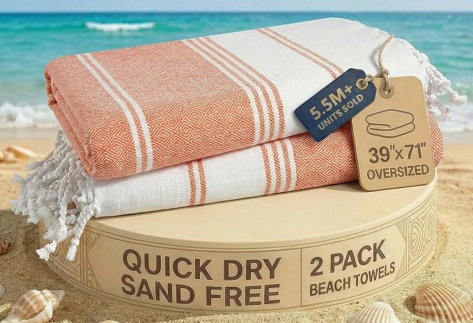 LANE LINEN Turkish Beach Towel 2 Pack, Super Absorbent - Bird of Paradise | Oversized Beach Towel 39"x71" - Beach Essentials for Women - Large Pool Towel, Absorbent & Quick Dry, Vacation Essential