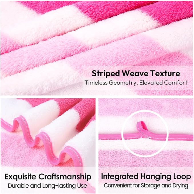 JML Microfiber Bath Towels Set of 4, 30" x 60", Cabana Stripe Pink | Hanging Loop, Lint Free, Oversized, Soft, Super Absorbent,Fast Drying, Perfect for Shower, Sauna, Gym, Sports, Fitness, Yoga