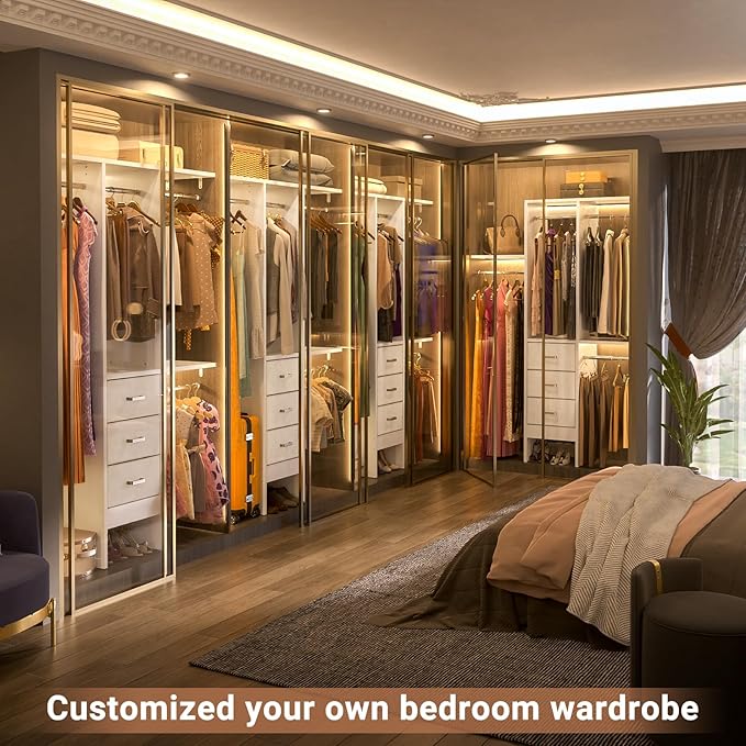 Besiost 4FT Small Closet System with 3 Fabric Drawers, 48'' Closet Organizer System With 3 Adjustable Shelves, Flexible Built-In Clothes Garment Rack for Small Space, 48" L x 13" W x 71" H, White