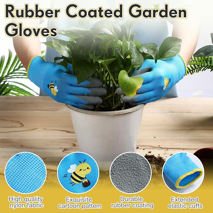 24 Pairs Kids Gardening Gloves Kids Children Yard Grippy Rubber Coated Garden Work Gloves for Girls Boys Outdoor (Medium, Age 6-8)