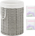 SETVSON Laundry Basket Round Rattan Laundry Hamper 29.1 Gal(110 L) Handwoven Large Wicker Basket with Handles, Wicker Hamper with Removable Bags and 2 Mesh Bags for Bathroom Living Room Gray(No Lid)