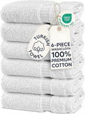 Chakir Turkish Linens 6 Piece Washcloth Set, 100% Cotton Turkish Washcloths for Bathroom, Luxury Soft Absorbent Face Towels, 13 x 13 Inches, White