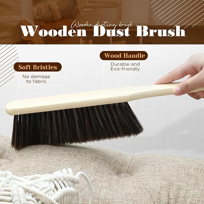 Tioncy 24 Pieces Wooden Dust Brush Bulk Hand Broom Bench Soft Bristle Cleaning Outdoor Furniture Brushes with Long Wood Handle for Cleaning Car Bed Sofa Fireplace Couch Clothes