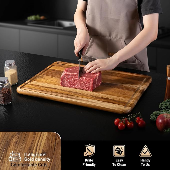 Extra Large Teak Cutting Board 20'' Kitchen Non Slip Wood Butcher Block | Wooden Chopping Board, Heavy Duty, Over Sink, Solid Thick, Meat, Easy to Clean, Extra Large, Best Kitchen Essential Gift
