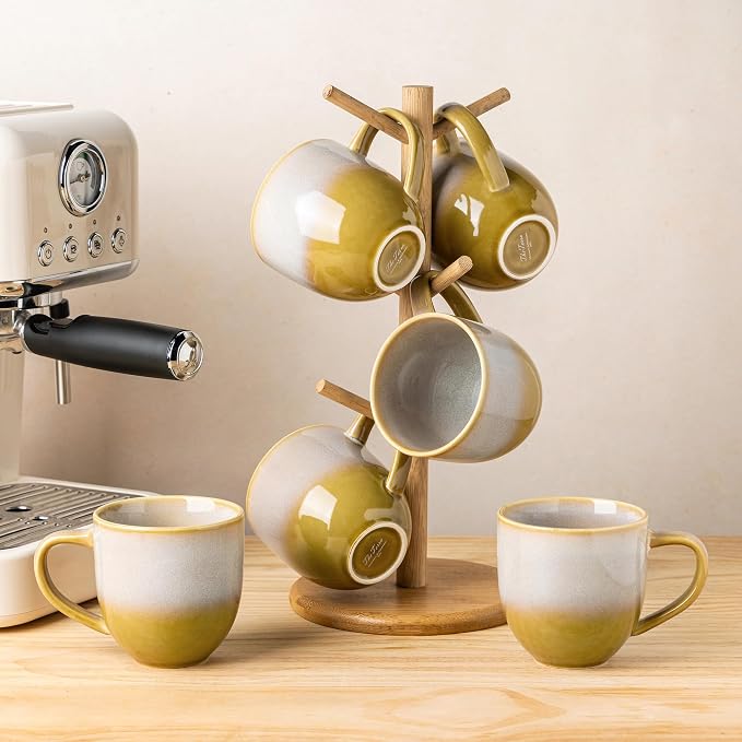 theterra Ceramic Coffee Mugs Set of 6, 12oz Handmade Coffee Cups with Handle for Latte, Tea, Milk, Beer, Hot Cocoa, Autumn Haze
