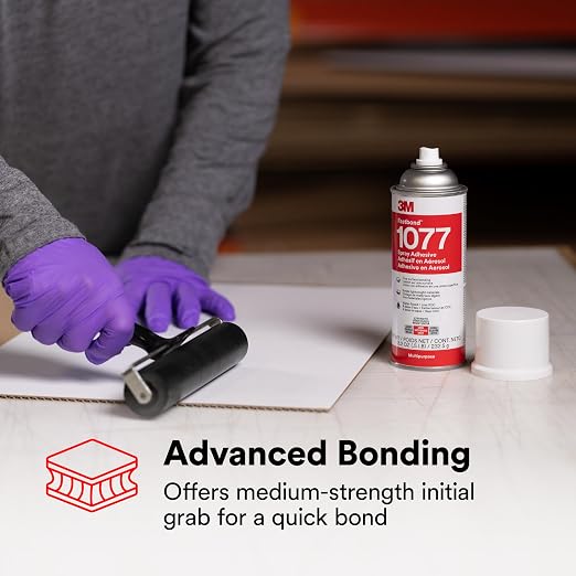 3M Fastbond Water-Based Multipurpose Spray Adhesive 1077, Low VOC <6%, Bonds Cardboard, Cork, Fiberglass Insulation, Wood, Neutral, Net Wt 8.2 oz, 1 Can
