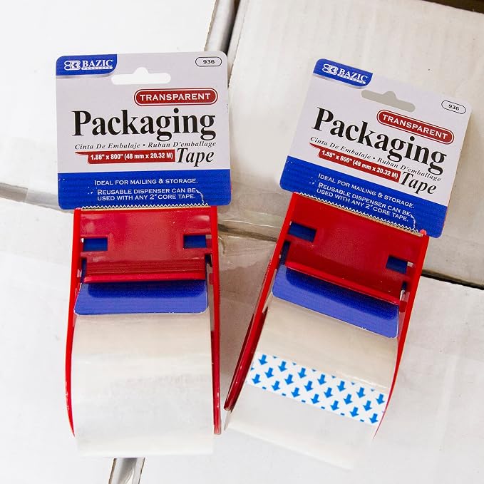 BAZIC Products Clear Packaging Tape, 1.88 in x 800 in, 4-Pack | built-in handheld dispenser for sealing boxes and cartons