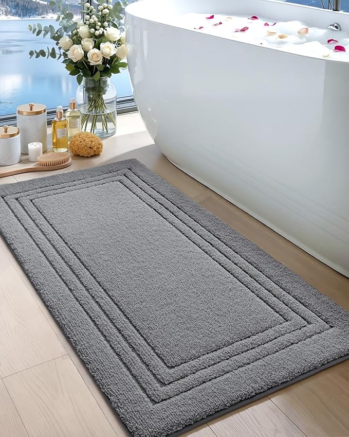 DEXI Bath Mats Bathroom Rug Non Slip Bathmat, 43x24 Dark Grey | Large Soft Microfiber Carpet, Washable, Absorbent Quick Dry for Shower Floor Sink