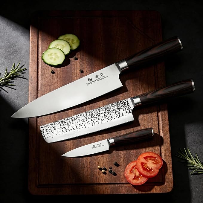 imarku 3 Pieces Knife set, Japanese HC Stainless Steel Kitchen Knife Set, Professional Chef Knife Set With Ergonomic Pakkawood Handle, Ultra Sharp Knives Set for Kitchen & Home Cooking, Gifts Box