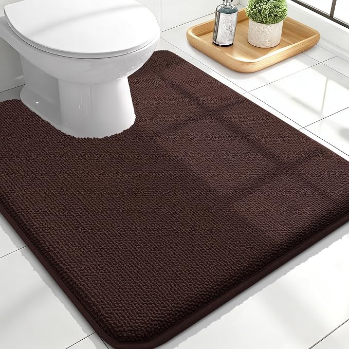 OLANLY Thick Memory Foam Bathroom Rugs 24x20, Absorbent Bath Mat, Brown | Soft Quick Dry Bath Rugs Mats, Non-Slip, Machine Washable Carpet for Bathroom Floor, Tub and Shower, Home Decor Accessories
