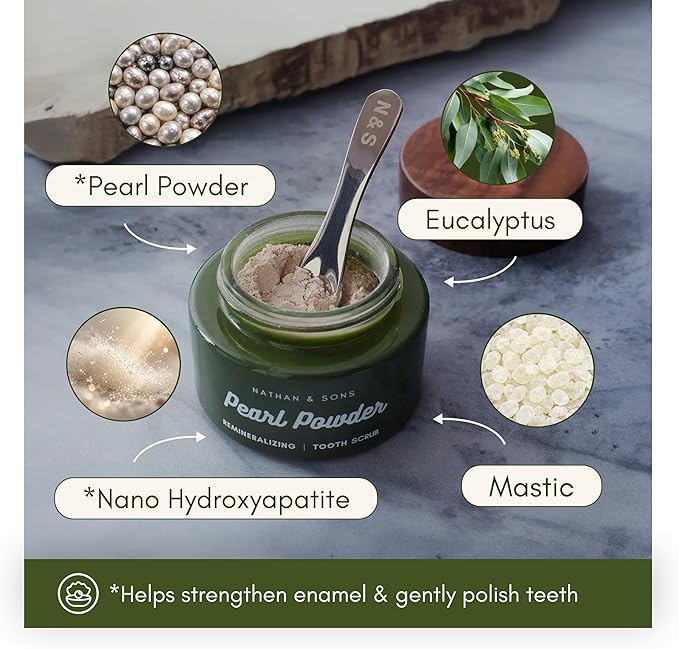 Nathan & Sons Pearl Remineralizing Tooth Powder, Hydroxyapatite, 1.1 oz