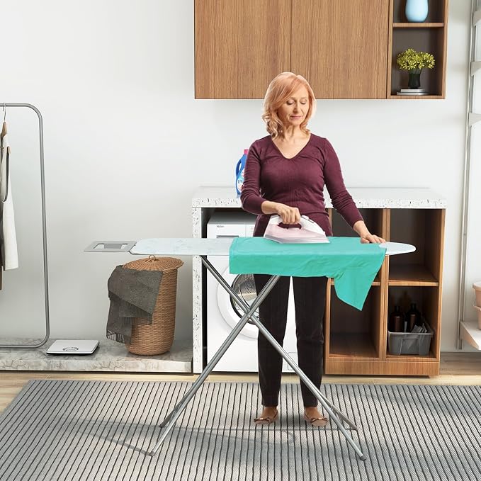 COSTWAY Ironing Board Full Size, Foldable Iron Table w/Rest, Height Adjustable, Removable Cover, Heavy-Duty Metal, Compact and Space Saver Iron Board for Living Room, Laundry (Turquoise Leaves)