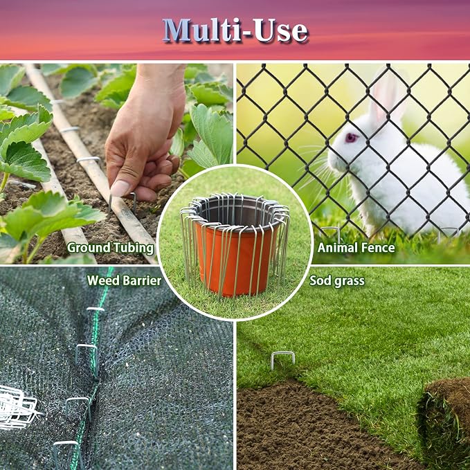 Gtongoko 120 Pack Landscape Staples 6 Inch, 11 Gauge Heavy Duty Galvanized Garden Stakes for Weed Barrier Fabric, Ground Cover, Artificial Turf, Sod, Netting and Irrigation Hose