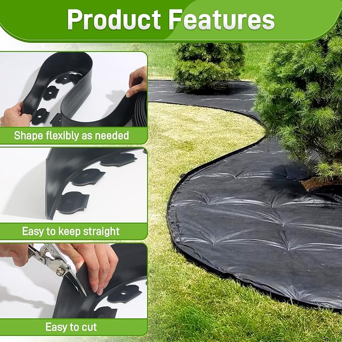 Quibbay 3.15" x 50' Landscape Edging, Plastic Garden Edging Borders with 75 Anchoring Spikes, Flexible Lawn Edging for Landscaping Garden Flower Beds Grass Yard Paver Pathway, Black