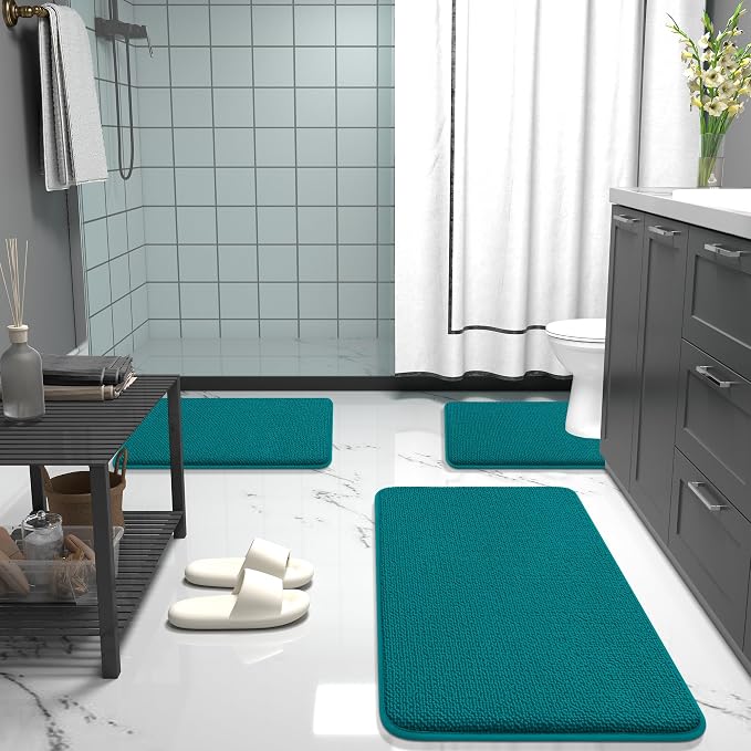 OLANLY Memory Foam Small Bathroom Rugs 24x16, Absorbent Bath Mat, Deep Lake | Soft Quick Dry Bath Mat Rugs, Non-Slip, Machine Washable Mat for Bathroom Floor, Tub and Shower, Home Decor Accessories