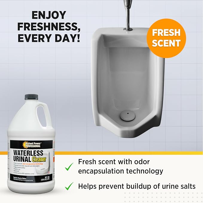 Instant Power Professional Waterless Urinal Cleaner - Urine Remover for Stains and Odors, Urine Deordorizer, Bathroom Cleaning Supplies - 1 Gallon