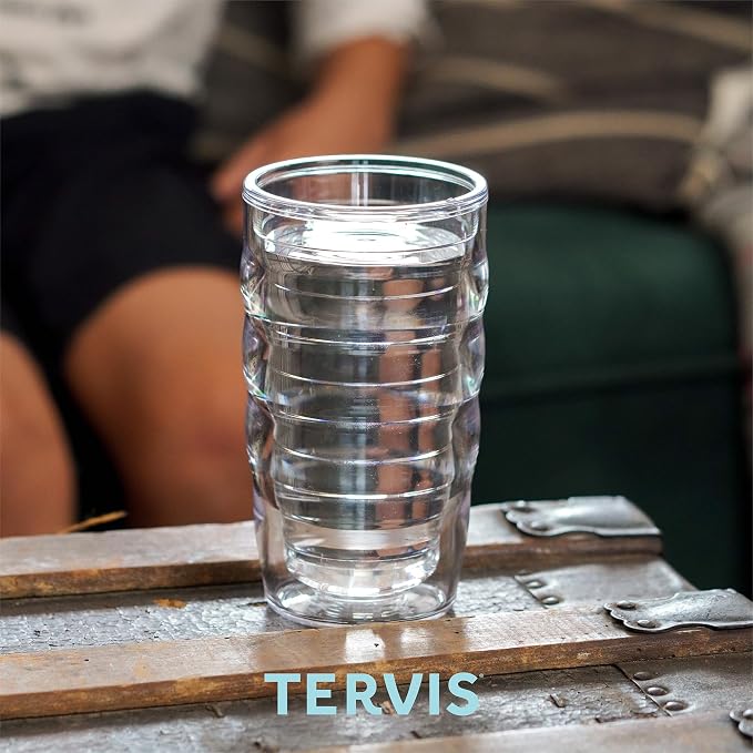 Tervis Clear & Colorful Tabletop Made in USA Double Walled Insulated Tumbler Travel Cup Keeps Drinks Cold & Hot, 10oz Wavy, Clear