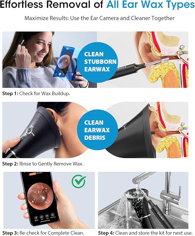 Ear Wax Removal Kit with Camera – Ear Cleaner Tool for Safe & Effective Ear Care – Includes Ear Camera for Visual Inspection & Gentle Ear Irrigation System – Complete Ear Cleaning Solution | Complete Ear Cleaning Kit, Visual, Waste Collection Tank, Ove...