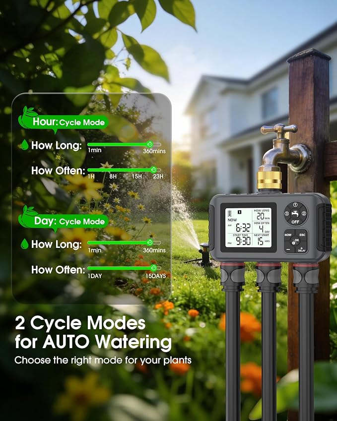 Insoma Water Timer with Brass Inlet, 3 Independent Zones Outdoor Hose Timer for Garden Faucet with Auto/Manual/Rain Delay Mode, IPX5 Waterproof, Sprinkler Irrigation Controller for Yard Lawn