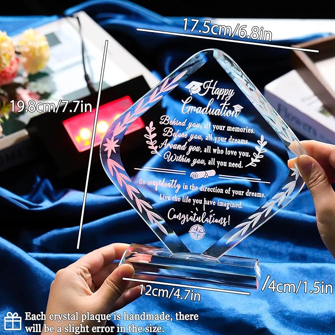 Arikyrist Graduation Gifts for Her Him Crystal Plaque with Light Base Class of 2026 College Graduation Keepsakes for Graduate Congratulations Gifts Idea for High School PHD Masters Degree
