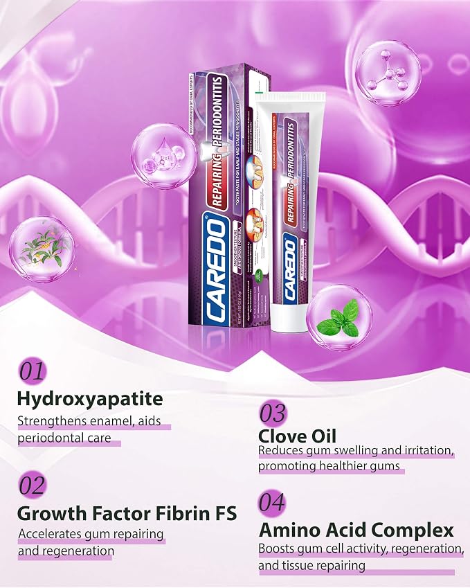 CAREDO Gum Toothpaste for Periodontitis, Gum Repair for Receding Gums, Gum Disease & Gingivitis Treatment, Periodontal Disease Treatment for Gum Health, Gum Disease Repair Bad Breath Toothpaste 3.52OZ