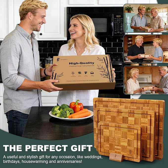 Extra Large Bamboo Cutting Boards, 3-Pack Heavy Duty Bamboo Cutting Boards Set with Juice Grooves & Non-Slip Feet – Extra Large Thick Wood Chopping Board for Meat, Fruits & More, Non-Toxic & Durable