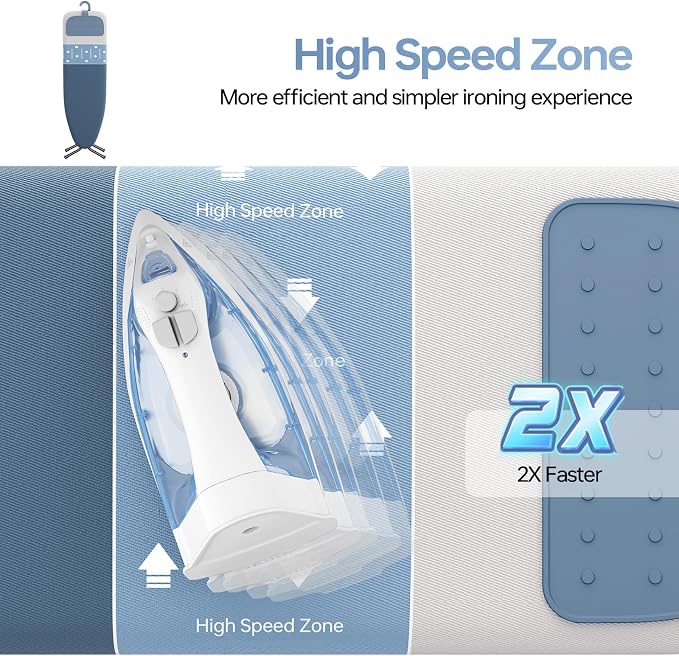 Foldable Ironing Board Standard Size, Iron Board Table Stand Foldable, Space-Saving Iron and Ironing Boards Set, Folding Ironing Boards Full Size with High Speed Zone & Silicone Rest 13x43 Cowboy Blue