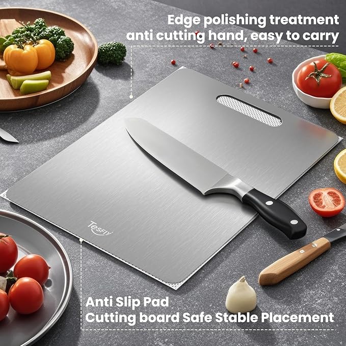 Titanium Cutting Board Set of 3, 100% Pure Titanium Food Grade Kitchen Chopping Board, Double-Sided Non-Toxic Easy to Clean & Dishwasher Safe, for Meats, Fruits and Vegetables (M+L+XL)