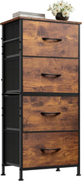 WLIVE Small Dresser Nightstand for Bedroom, 4 Drawers, Rustic Brown | 4 vertical fabric drawers, Space-saving tower, Bedroom or closet use, Chest of drawers, Dresser for small spaces