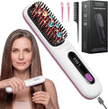 flown® Original Go Brush PRO [Five Minutes Hair Styling Routine] - No Damage Heat Brush with USB-C Charger - Electric Travel Pocket Brush for All Hair Types - White (Formerly Numoya)
