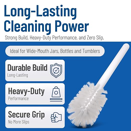 SPARTA 11" Nylon Dish Brush with 2.75" Round Head, Wide-Mouth Bottle and Bowl Cleaning Brush, Commercial Kitchen Use, White (Pack of 6)