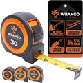 Wrango Tools 30 FT Tape Measure - Retractable Measuring Tape - Oversized & Double-Sided Print - Blade Lock, Finger Brake - High Performance Nylon Coating, 10' Stand-Out - 13' Reach / 1-1/16" Blade