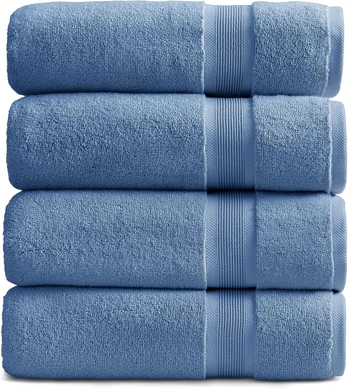 Springtree Home Luxury Bamboo Rayon Plush Bath Towel Set | 4-Pack | Blue | 35% Bamboo Rayon - 65% Zero Twist Cotton | Absorbent Quick-Dry Towels for Bathroom | Ultra Soft | OEKO-TEX Standard 100