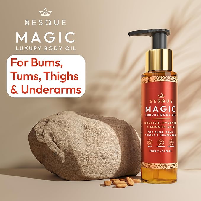 Besque Original Magic Body Oil, 3.4 FL OZ, After Shower Body Oil For Women, Hydrating Skin Care For Full Body That Plumps, Tightens, & Firms Skin With Natural Ingredients, Made In UK - Pack of 1