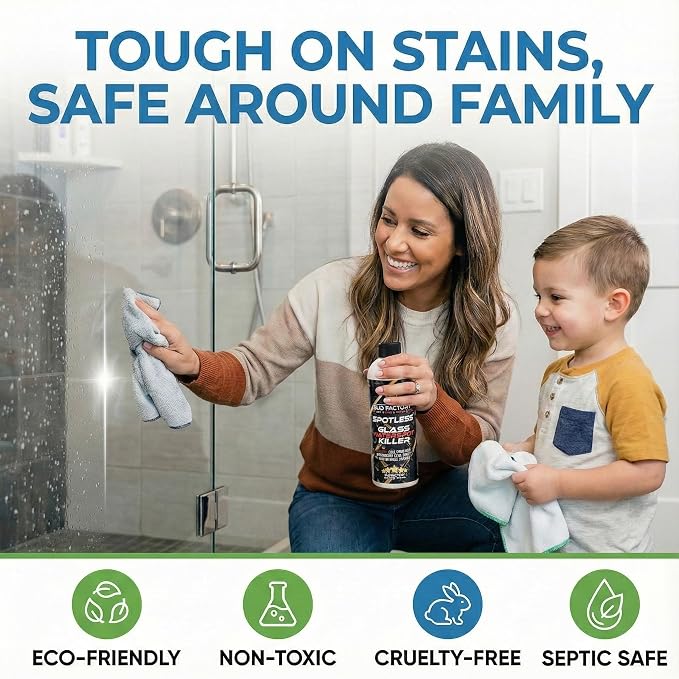 Sud Factory Hard Water Spot Remover for Glass Spotless X2 - Removes Water Stains from Shower Doors, Car Windows, Windshields - Professional Strength 16oz
