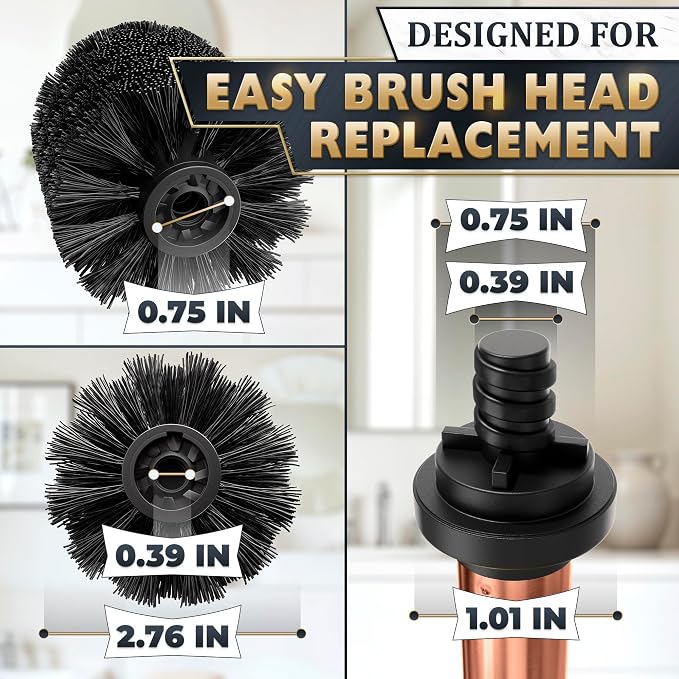 Bronze Toilet Brush and Holder Set - Upgrade Your Bathroom in Seconds - Rust Resistant Stainless Steel Toilet Bowl Brush and Holder with Replaceable Head, Removable Inner Bowl & Splash Guard Cover