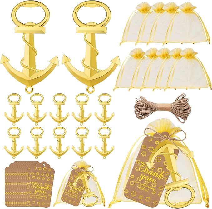 50 Pack Anchor Bottle Opener Favors Bottle Opener Party Favors Bulk | Ready to Gift, Durable Alloy, Organza Bags, Writable Gift Tags, Beach Wedding, Nautical Theme, Guest Keepsake