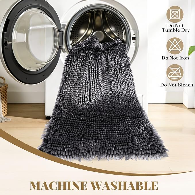 Bathroom Rugs Mat 60 x 36, Soft Absorbent Chenille Bath Rugs, Rubber Backing Bath Mats for Bathroom Floor, Tub, Shower, Bedroom, Home Decor Accessories, Quick Dry Machine Washable, Dark Grey