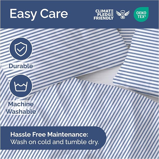 Duvet Cover King Size Set - Extra Soft King Duvet Cover 104" x 90" with 2 Pillow Shams for Women, Men, Kids & Teens - Hotel Luxury w/ Zipper Closures & Ties - Comfy, Cozy & Breathable (Blue Stripes)
