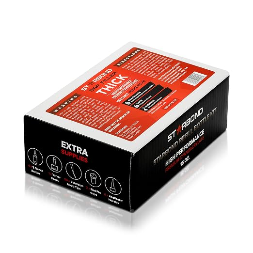Starbond Thick CA Glue Complete Refill Kit (16 oz) – Gap Filler Cyanoacrylate Super Glue with Extra Bottles, Caps, Microtips & Yorker Spout for Woodworking, Carpentry, Hobby Models, Archery Fletching