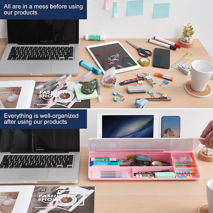 TSJ OFFICE Desktop Whiteboard Dry-Erase-Board - Computer Keyboard Stand White Board Surface Pad with Drawer, Desk Organizers with Accessories for Office, Home, School Supplies - Pink