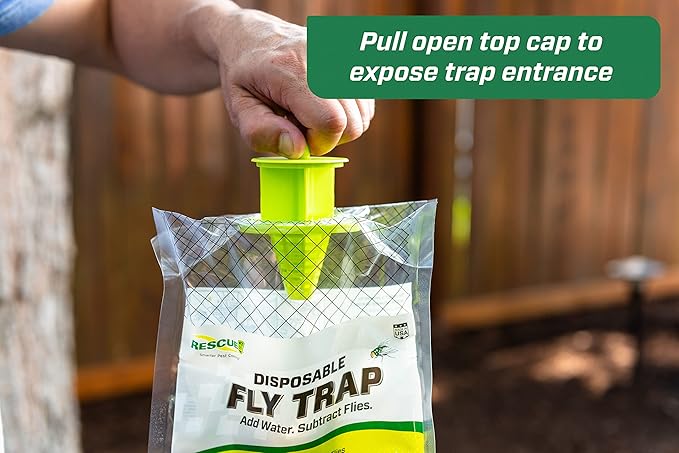 RESCUE! Outdoor Disposable Fly Trap – Hanging Fly Catcher with Attractant Bait, Fly Bag for Patio, Yard, Trash & Farm Areas – Easy-to-Use Outdoor Fly Control - 8 Traps